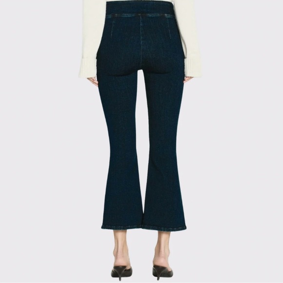 Frame Super Y2K 2000s The Jetset Crop Mini Boot Dark Denim Flare Pull On Jeans - Picture 3 of 10